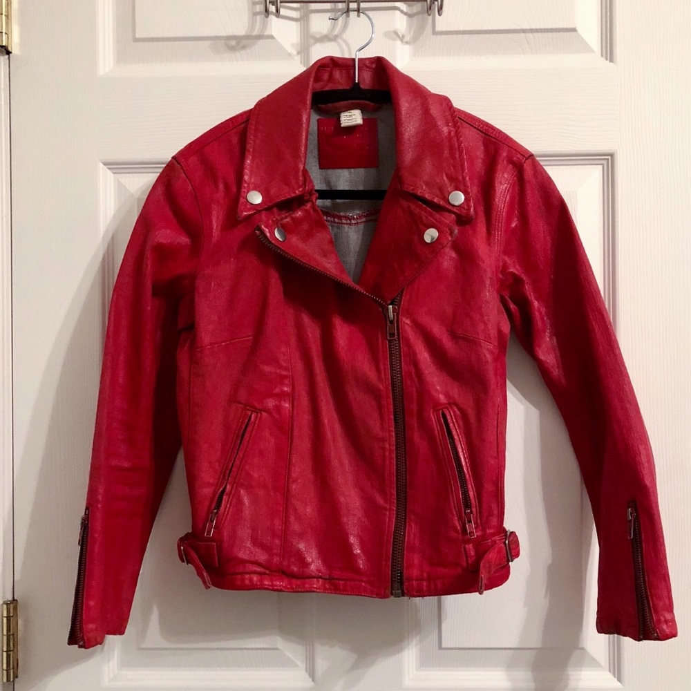 Levi Strauss Red Coated Denim Limited Biker Jacket